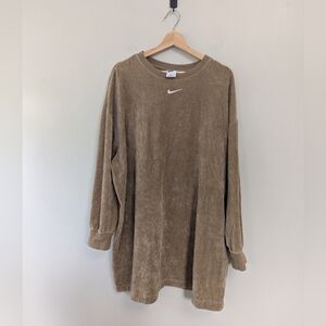 Nike Velour Long-sleeve Crew-neck Dress In Dark Driftwood